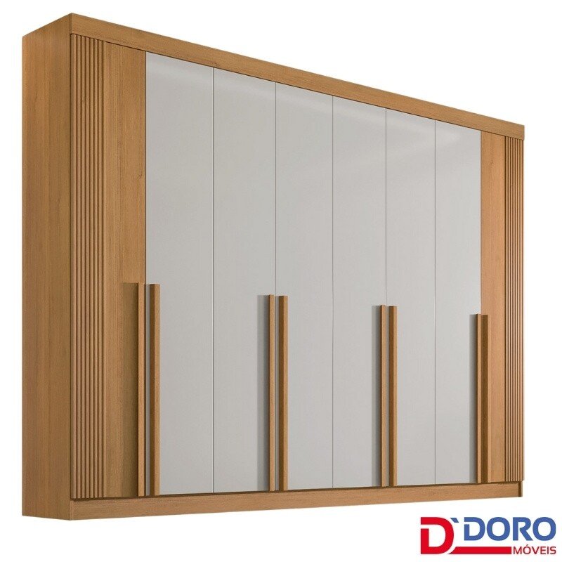 Roupeiro Casal Daymond Cinamomo/Off 8 Portas 8 Gavetas Detalhe Ripado 100% MDF Larg. 2.75m - D' Doro