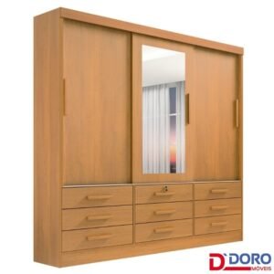 Roupeiro Casal Meridian Plus Cinamomo 3 Portas 9 Gavetas C/ 1 Espelho Larg. 2.00m - D Doro