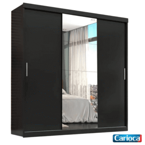 Guarda-Roupa Casal Veneza 3 Portas com Espelho Preto Larg. 1.88m - Carioca