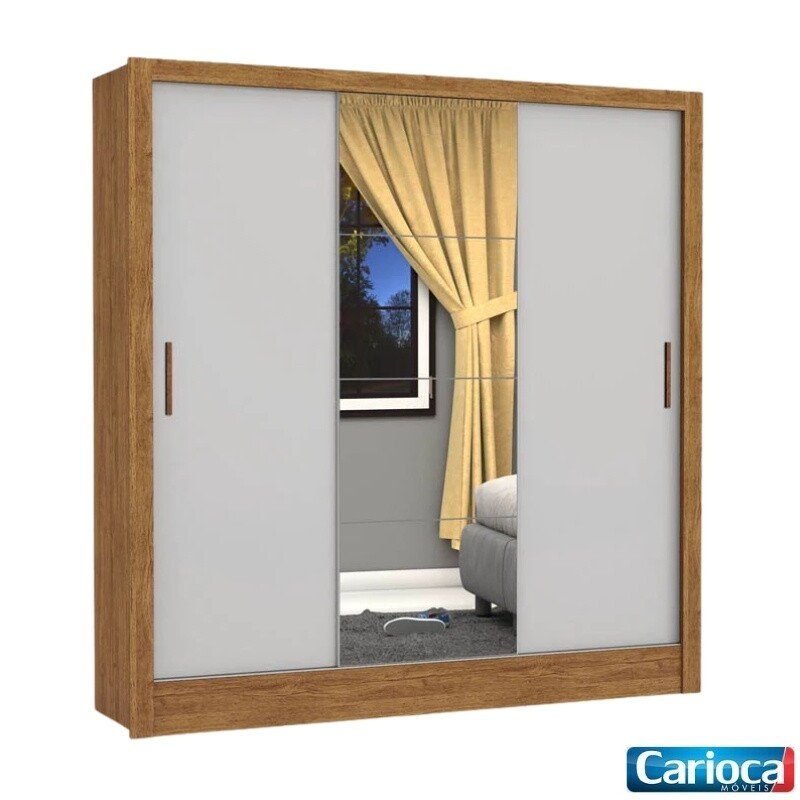 Roupeiro Dubai Cinamomo/Off 03 Portas C/ 1 Espelho Larg. 1.79m - Carioca