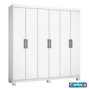 Roupeiro Solteiro Recife Branco 6 Portas 2 Gavetas C/Pés Larg. 1.53m - Carioca