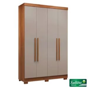 Roupeiro Solteiro Recife Cinamomo/Off 4 Portas 2 Gavetas C/Pés Larg. 1.21m - Sallêto