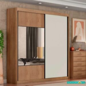 Roupeiro Casal Versatto Cumaru/Fendi C/Espelho 2 Portas 6 Gavetas 100% MDF Larg. 2.08m Flex - Novo Horizonte