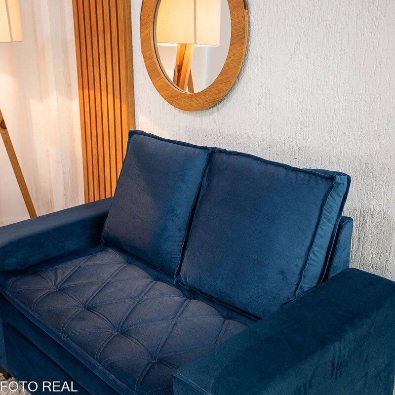 Sofá 3 e 2 lugares França com Puff Veludo Azul A16 - Imagem 4
