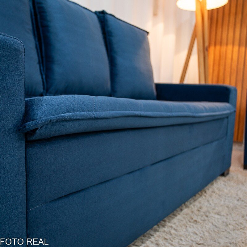 Sofá 3 e 2 lugares França com Puff Veludo Azul A16 - Imagem 6