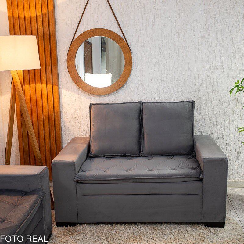 Sofá 3 e 2 lugares França com Puff Veludo Cinza A15 - Imagem 5