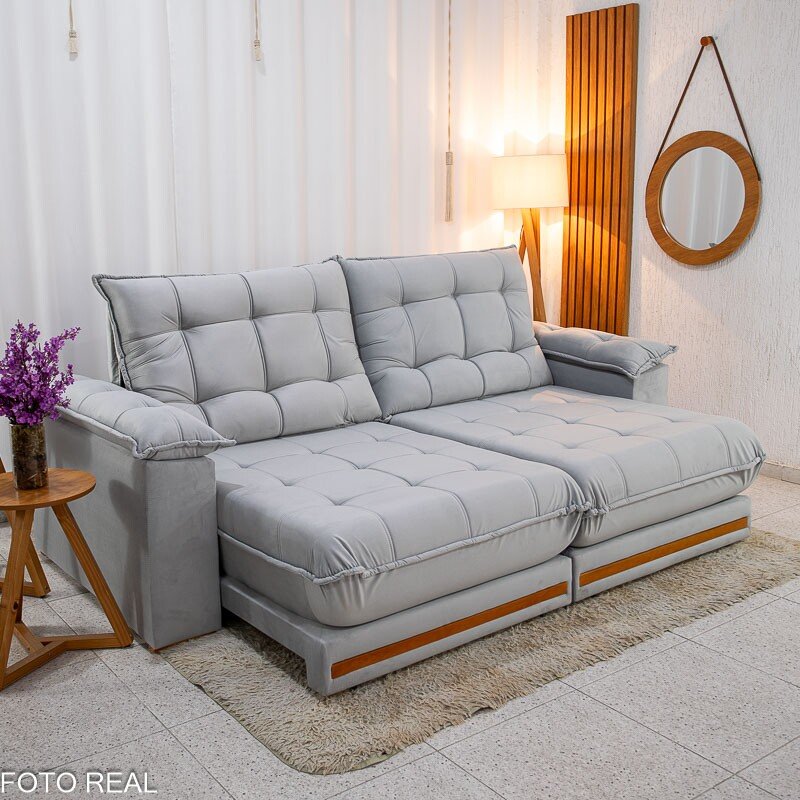 Sofá Retrátil Reclinável Barcelona 2.30m Veludo Prata 321- D33 e Molas Ensacadas - Imagem 2