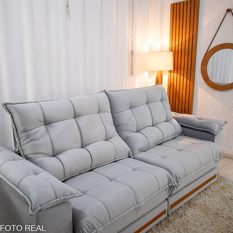 Sofá Retrátil Reclinável Barcelona 2.30m Veludo Prata 321- D33 e Molas Ensacadas - Imagem 6