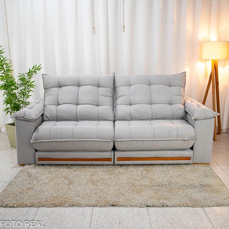 Sofá Retrátil Reclinável Barcelona 2.50m Linho Cinza Claro 461 - D33 e Molas Ensacadas - Imagem 2