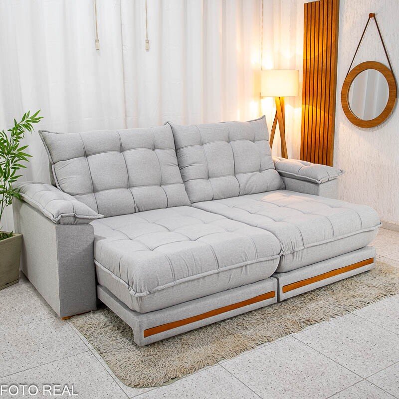 Sofá Retrátil Reclinável Barcelona 2.50m Linho Cinza Claro 461 - D33 e Molas Ensacadas - Imagem 3