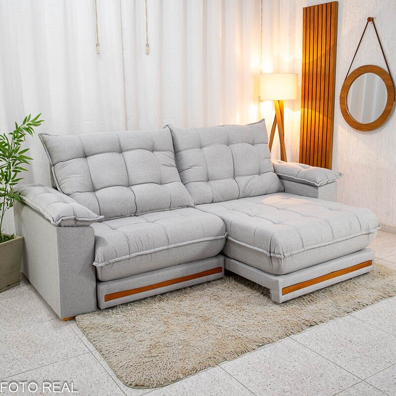 Sofá Retrátil Reclinável Barcelona 2.50m Linho Cinza Claro 461 - D33 e Molas Ensacadas - Imagem 5