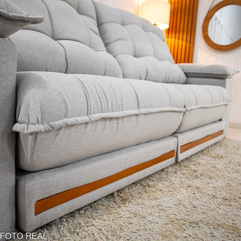 Sofá Retrátil Reclinável Barcelona 2.50m Linho Cinza Claro 461 - D33 e Molas Ensacadas - Imagem 7