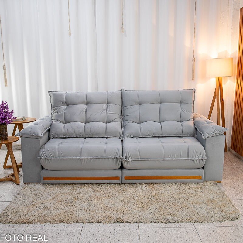 Sofá Retrátil Reclinável Barcelona 2.50m Veludo Prata 321 - D33 e Molas Ensacadas - Imagem 5