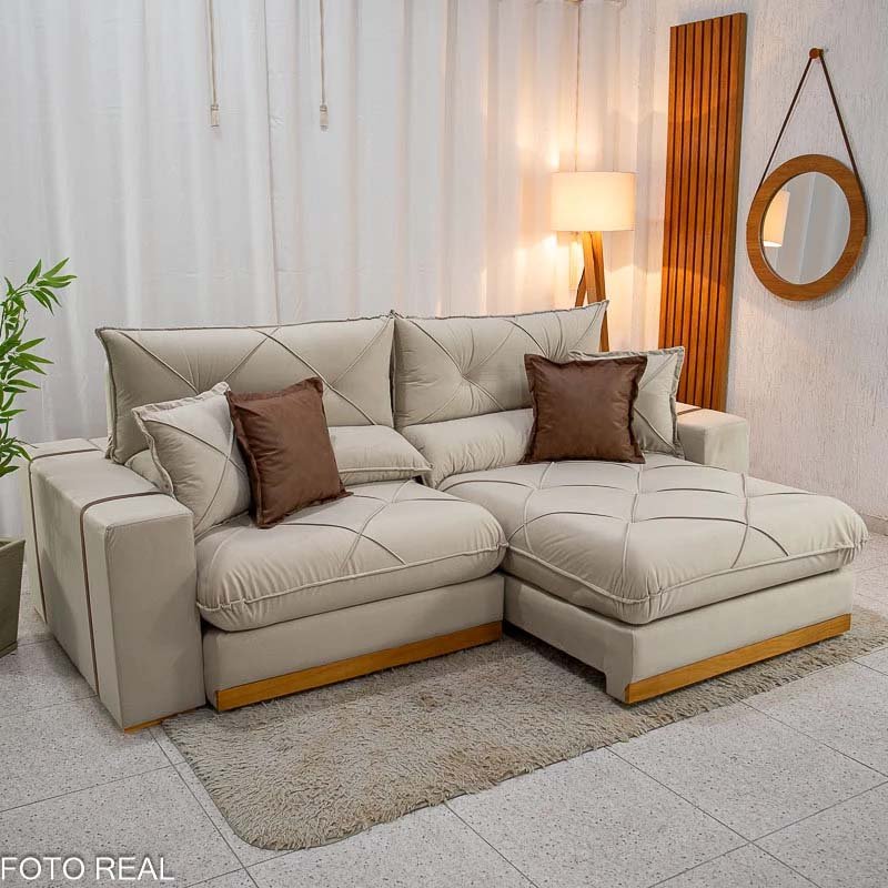 Sofá Retrátil Reclinável Gran Bello 2.90m Veludo Bege 01 - Molas Ensacadas - Imagem 2