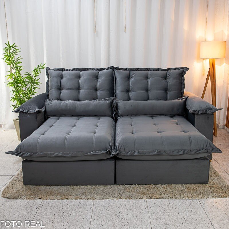 Sofá Retrátil Reclinável Maldivas 2.30m Veludo Grafite A15 - D28 Pró Aditivada