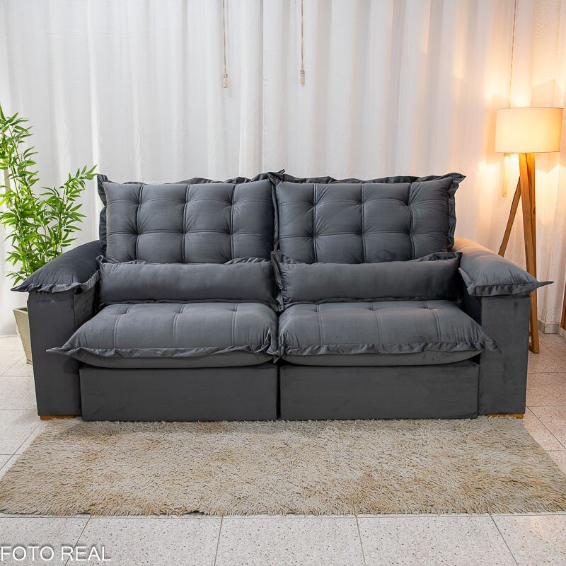 Sofá Retrátil Reclinável Maldivas 2.30m Veludo Grafite A15 - D28 Pró Aditivada - Imagem 2