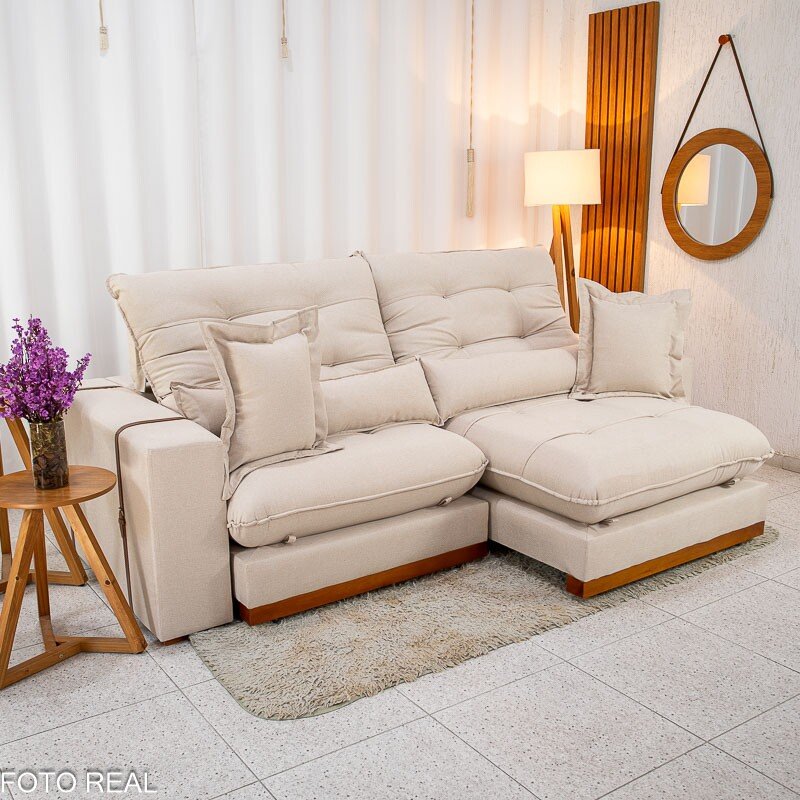 Sofá Retrátil Reclinável Toronto 2.50m Linho Bege 2003 - Molas Ensacadas - Imagem 3