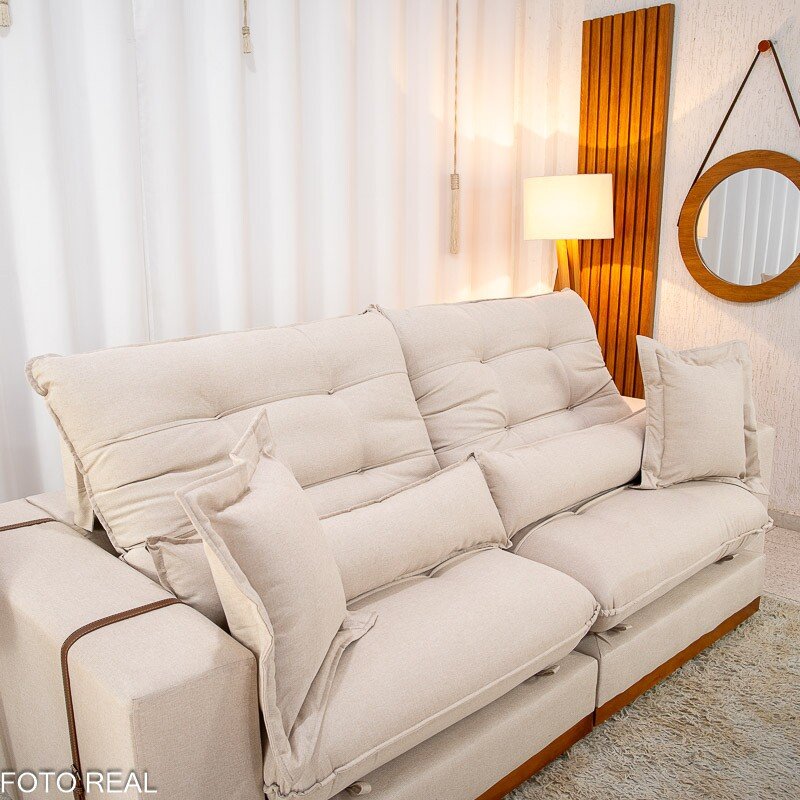 Sofá Retrátil Reclinável Toronto 2.50m Linho Bege 2003 - Molas Ensacadas - Imagem 7