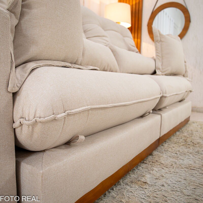 Sofá Retrátil Reclinável Toronto 2.50m Linho Bege 2003 - Molas Ensacadas - Imagem 8