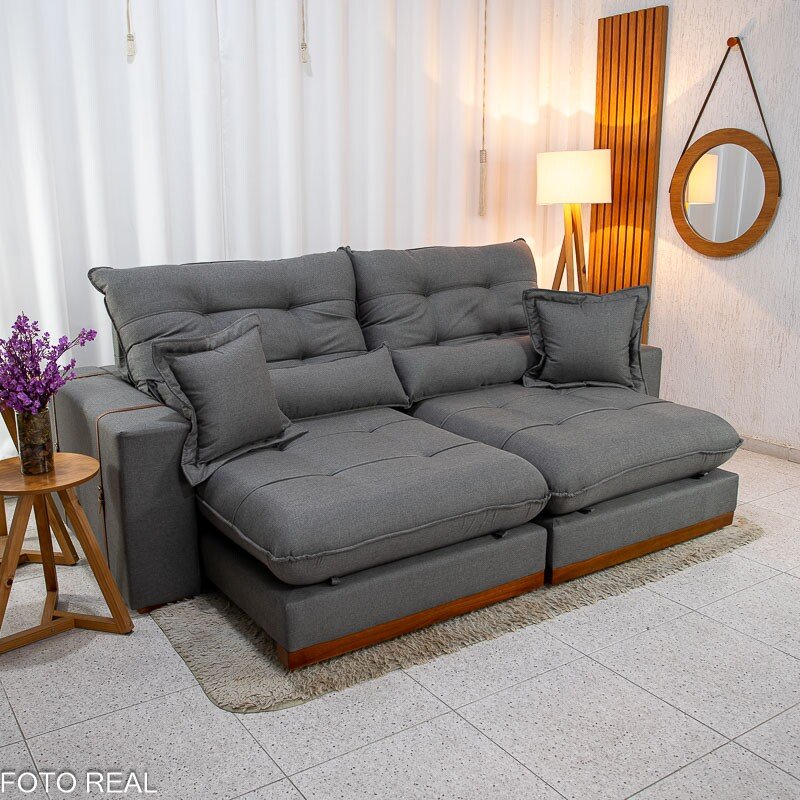 Sofá Retrátil Reclinável Toronto 2.50m Linho Grafite 2008 - Molas Ensacadas