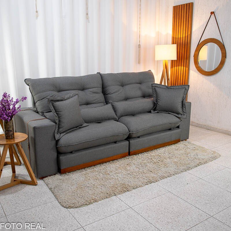 Sofá Retrátil Reclinável Toronto 2.50m Linho Grafite 2008 - Molas Ensacadas - Imagem 3