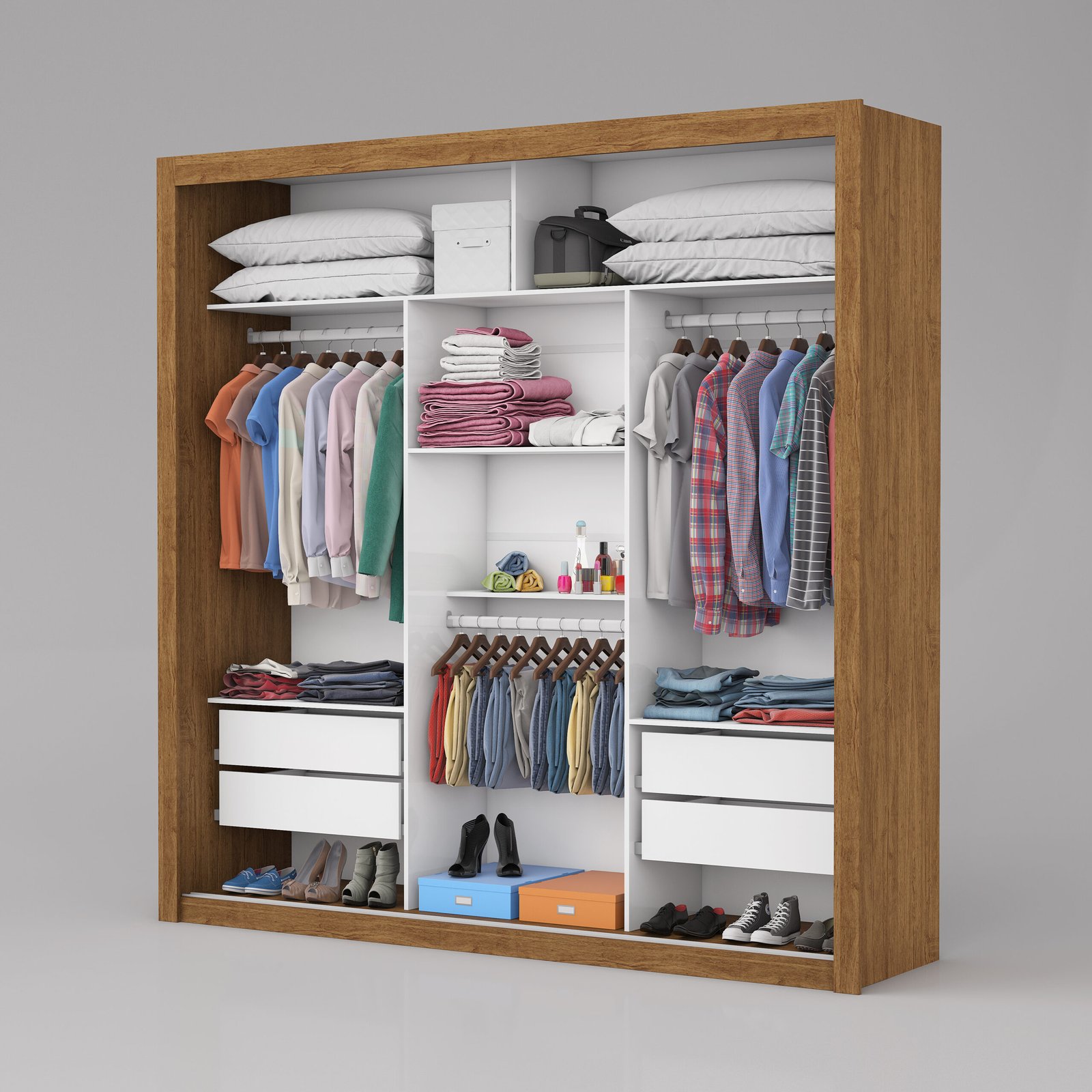 Guarda-Roupa Veneza/Clara/Berlim Premium(3 Portas espelhadas) 1,855 m Cinamono/Branco – CARIOCA MÓVEIS - Imagem 2