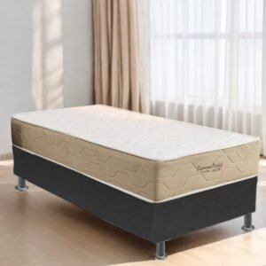 Colchão Solteiro Supreme Pocket D26 + Base Box Simples Corino Preto – INOVAFLEX + BIOSTAR