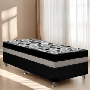 Colchão Solteiro ISO Dupla Face + Base Box Simples Corino Preto – ORTOBOM + ALTO NÍVEL CAMAS E COLCHÕES