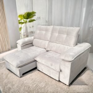 Sofá Retrátil e Reclinável Suíça 2,10 m Veludo Marfim – LEO DECOR(PROMOÇÃO)