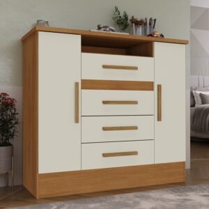 Cômoda 4 Gavetas e 2 Sapateiras Laguna 51CO2430 Cinamomo/Off White - RODIAL MÓVEIS
