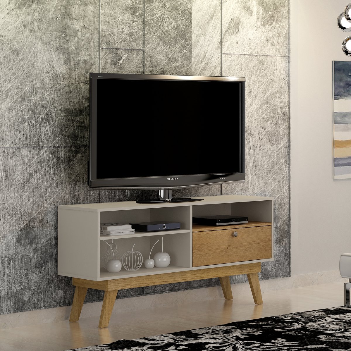 Rack até 50" Houston Off White/Cinamono - VALDEMÓVEIS