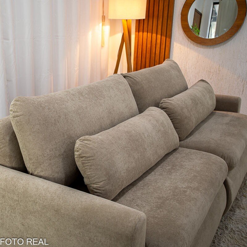 Sofá Retrátil Amaranto Premium 2.30m Veludo Plush Bege - Sem Caixa - Imagem 14