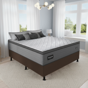 Colchão Casal Texas D28 + Base Box Simples Corino Marrom – GAZIN COLCHÕES + ALTO NÍVEL CAMAS E COLCHÕES
