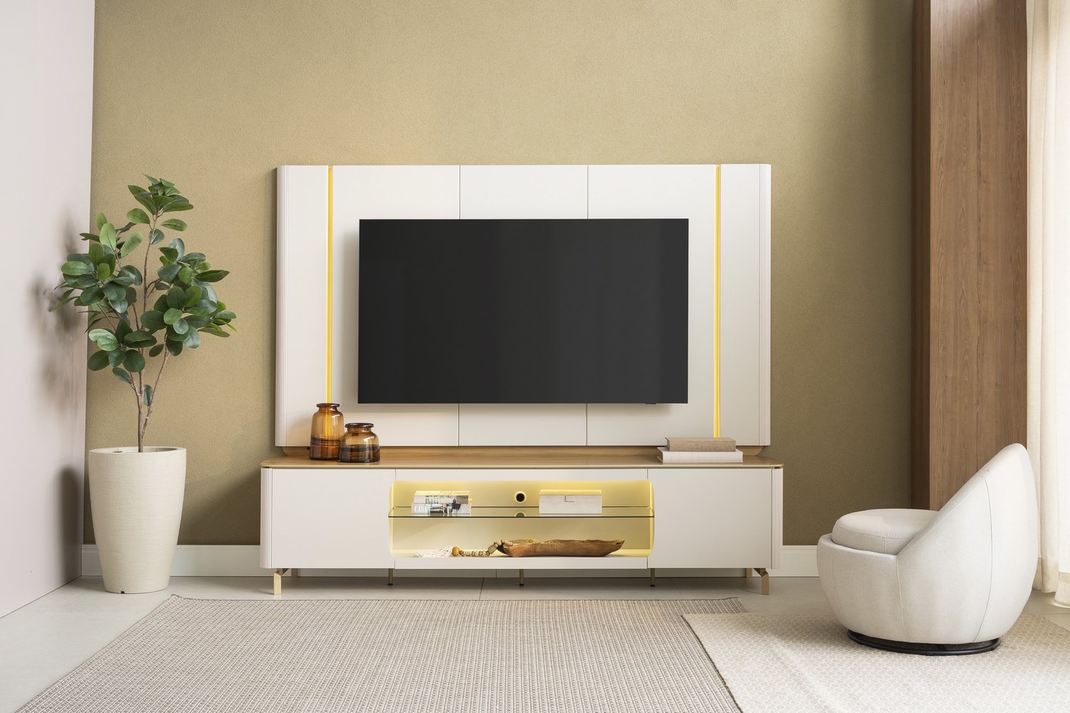 Painel + Rack Santorini Off White/Tauari Fosco - LINEA BRASIL - Imagem 14