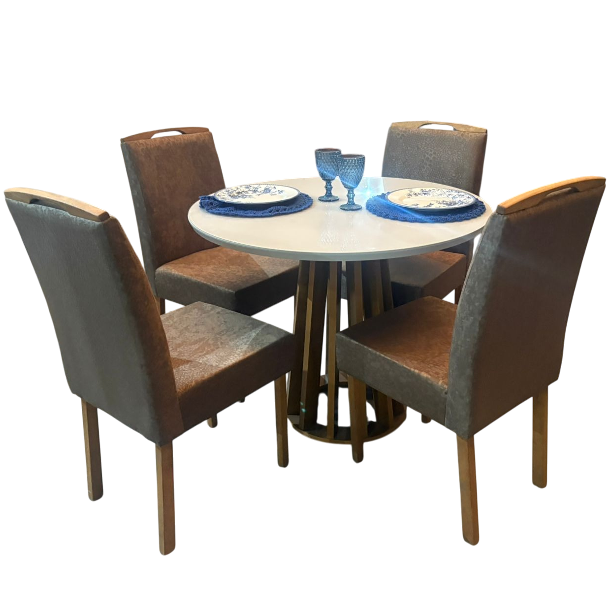 Mesa Redonda Berlim 100 Cinamomo/Off White com 4 Cadeiras Priscila Veludo Marrom 1011 – CEL MÓVEIS + CARVALHO DECOR - Imagem 4