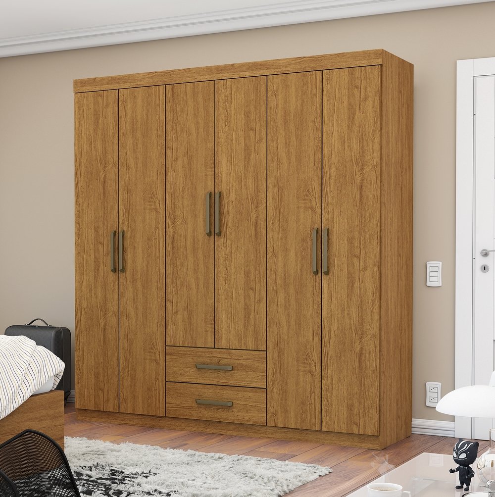 Guarda-Roupa 6 Portas(Sem Espelho/Sem Pés) Áries 1,53 m Cinamono – CARIOCA MÓVEIS