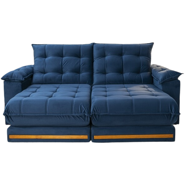 Sofá Retrátil e Reclinável Barcelona 2,50 m Veludo Azul 325 - ESTOFADOS TEIXEIRA - Imagem 4