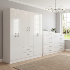 Guarda-Roupa 6 Portas Jamaica 6002 + Cômoda 10 Gavetas Caribe Branco – FELLICCI
