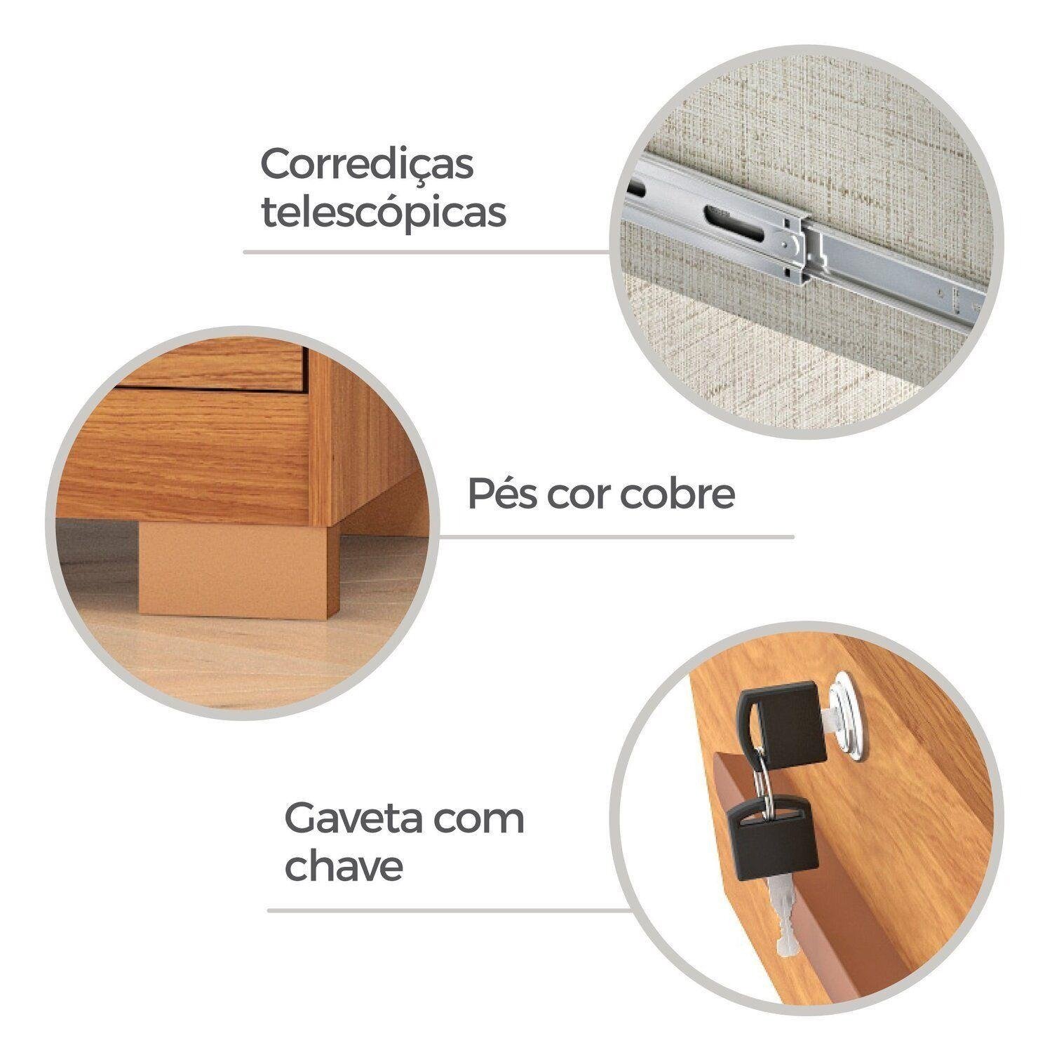 Guarda-Roupa 3 Portas Toronto RP1930 2,00 m Cinamomo/Off White/Cinamomo - FELLICCI - Imagem 14