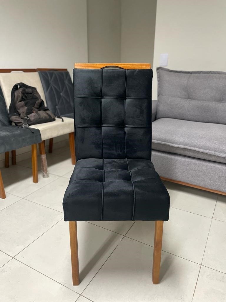 Mesa Recife 120 Cinamono Laminado com 4 Cadeiras Sophia Veludo Preto – CEL MÓVEIS + WM DECOR - Imagem 2