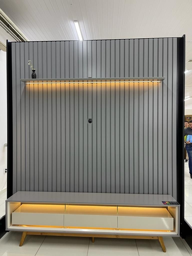 Painel até 85″ Nobre 230 Cinza + Rack Requinte 212 Cinza/Off White – GELIUS - Imagem 2