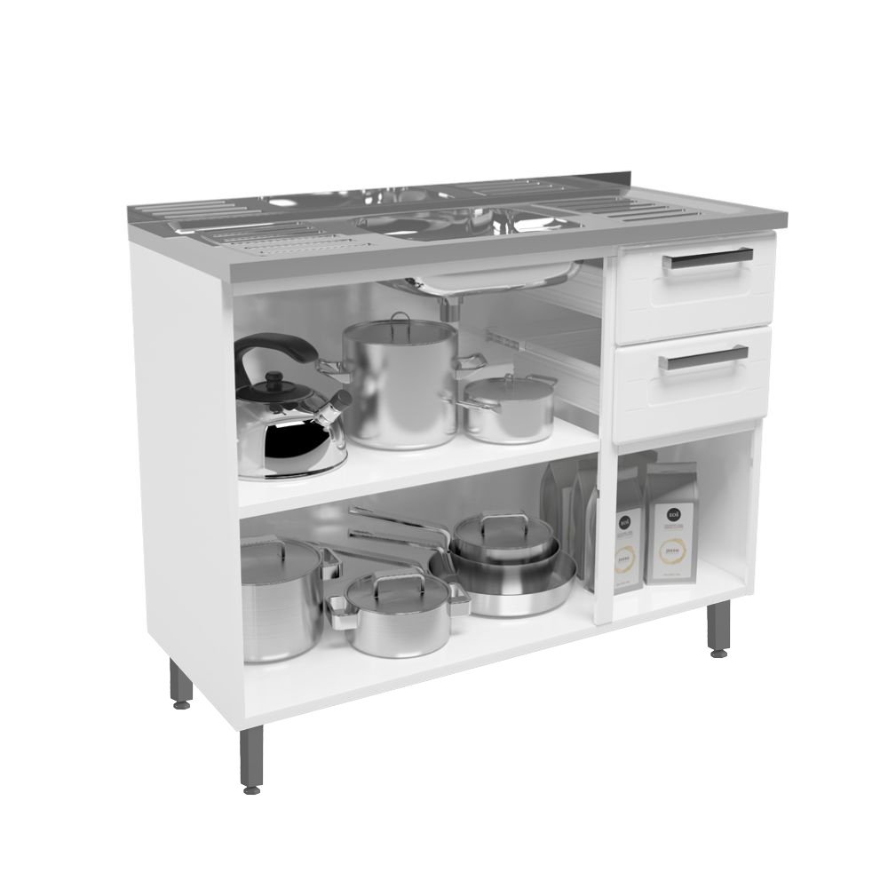 Balcão 2 Gavetas Múltipla 6015590 + Tampo Pia Branco - BERTOLINI - Imagem 2