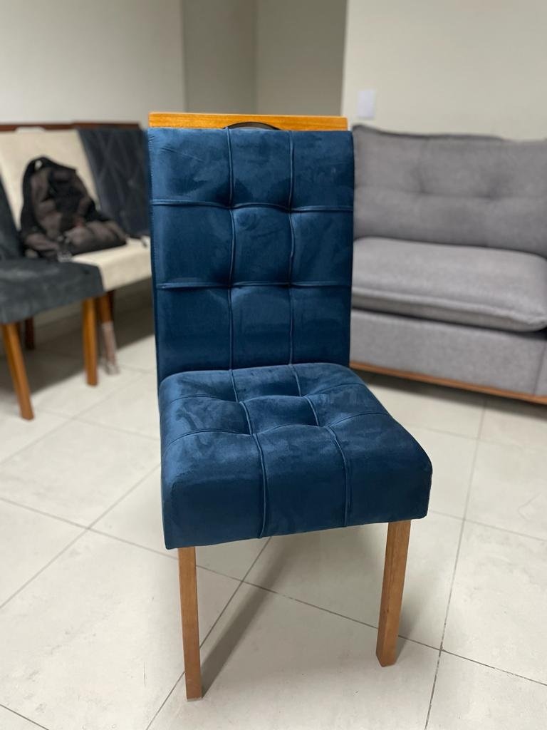 Kit 2 Cadeiras Sophia/Capri Mel/Veludo Azul – WM DECOR - Imagem 3