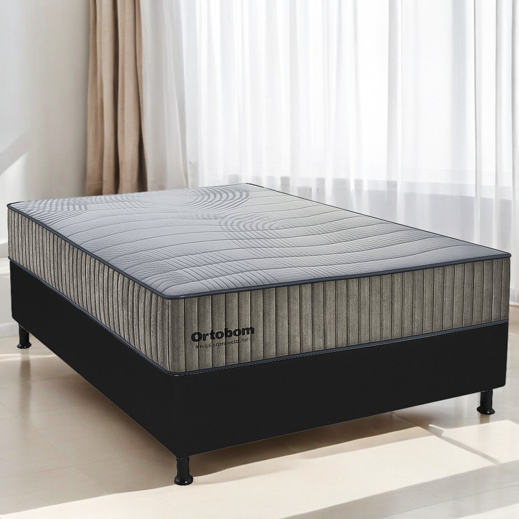 Colchão Casal Exclusive Foam D33 + Base Box Simples Corino Preto – ORTOBOM + ALTO NÍVEL CAMAS E COLCHÕES