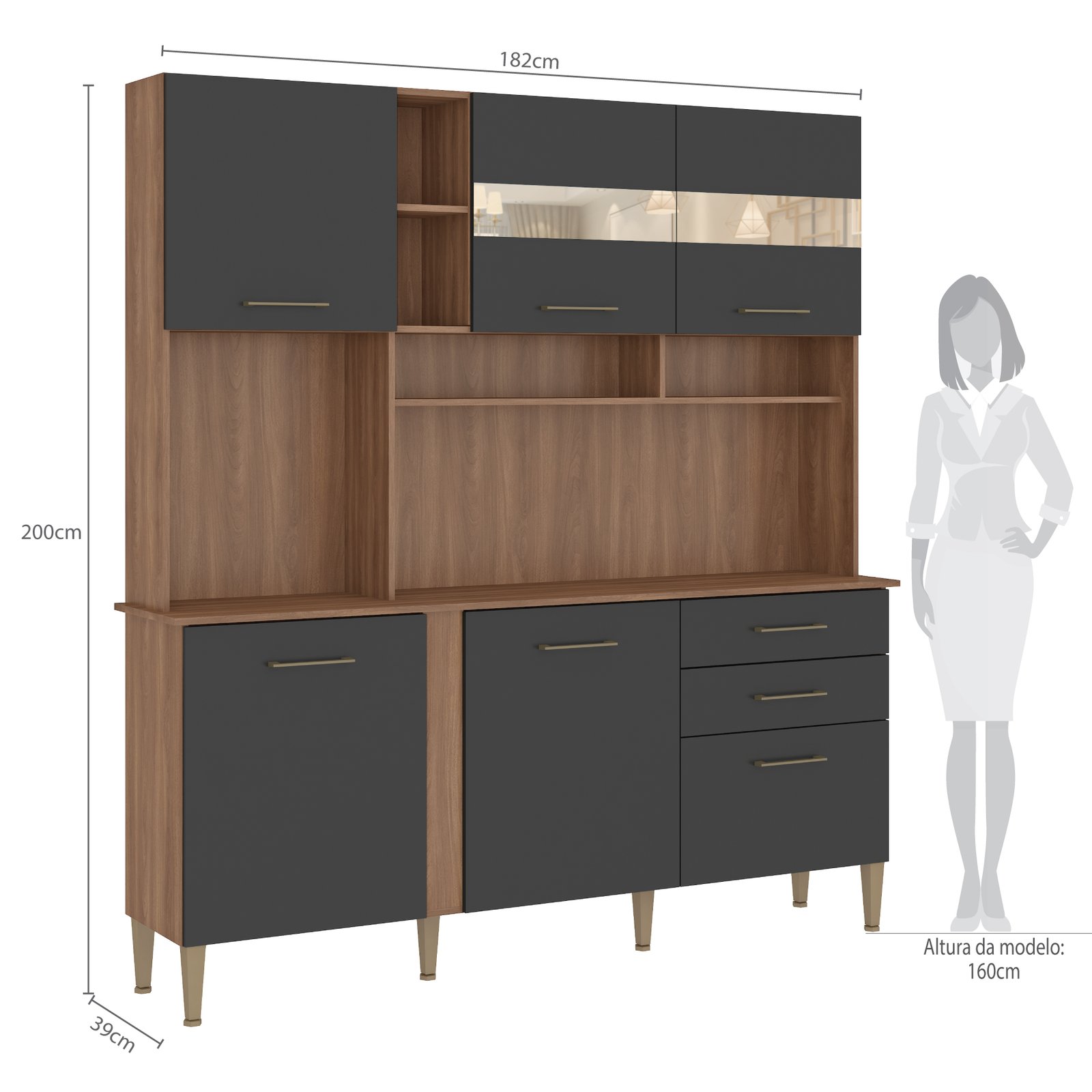 Kit Cozinha Nicole/Helena C304 1,82 m Manchester/Grafite - FELLICCI - Imagem 5