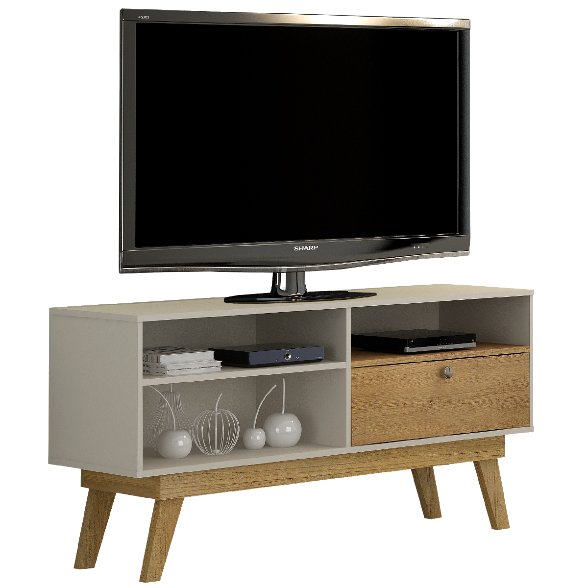 Rack até 50" Houston Off White/Cinamono - VALDEMÓVEIS - Imagem 2