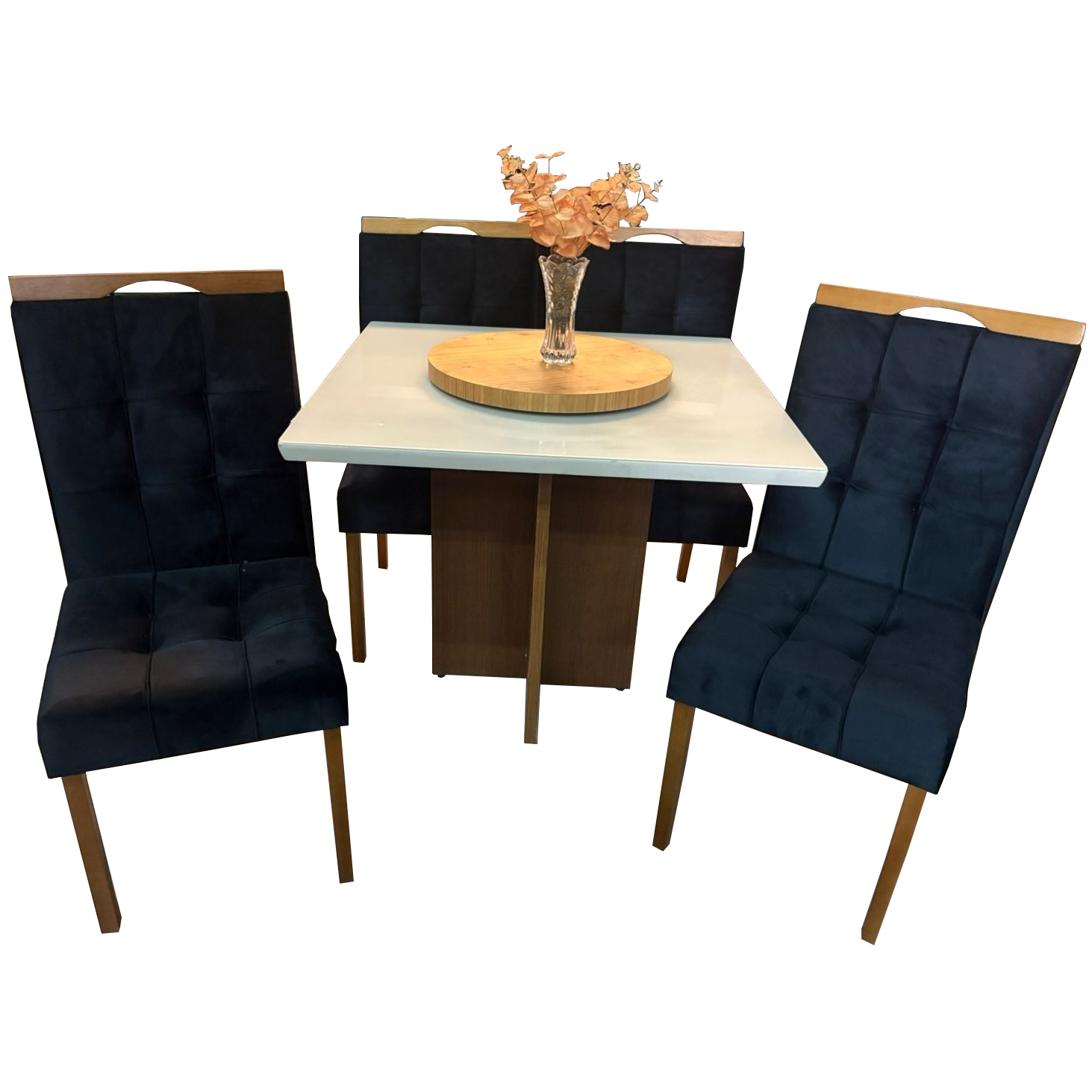 Mesa Salinas/Helô/Los Angeles 120 Cinamomo/Off White com 4 Cadeiras Sophia Veludo Preto – CEL MÓVEIS + WM DECOR - Imagem 5