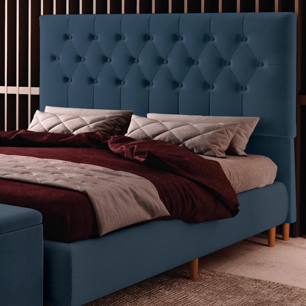 Cabeceira Casal Turim Veludo Azul B024- LARMÓVEIS/TREVO ESTOFADOS