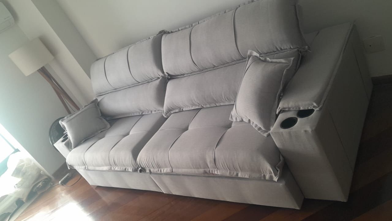 Sofá Retrátil e Reclinável Zeus/Afrodite 2,50 m Linho Cinza – ZARAT ESTOFADOS - Imagem 2