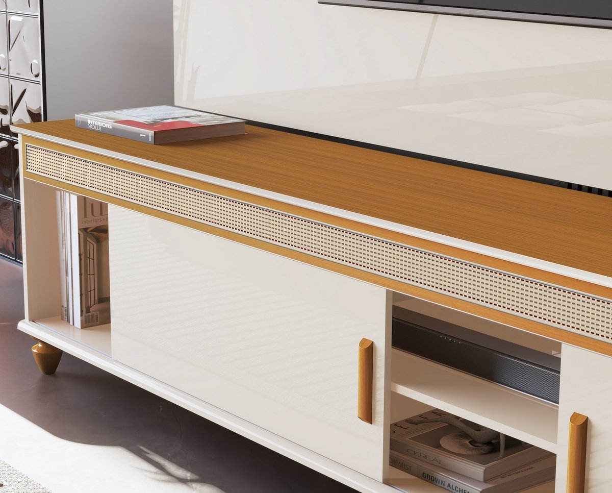 Painel até 75" Bliss + Rack Comodoro 1.8 Off White/Cedro - EDN MÓVEIS - Imagem 4